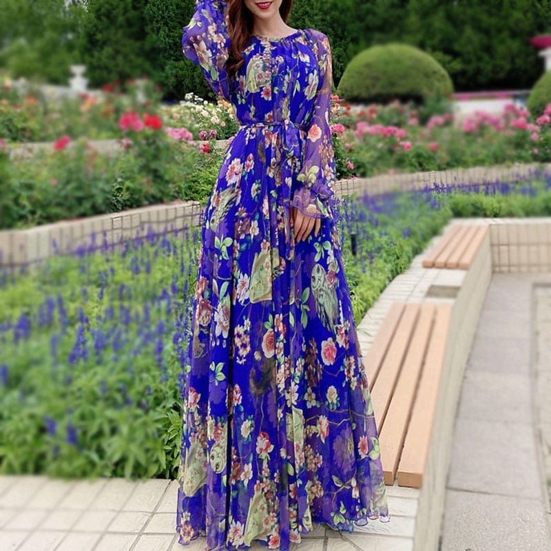 Cap Point Aria Floral Printed  Loose Chiffon Fashion Maxi Dress