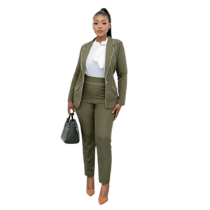 Cap Point Army Green / 6 Celine Office Lady New slim fit blazer and pencil pants set