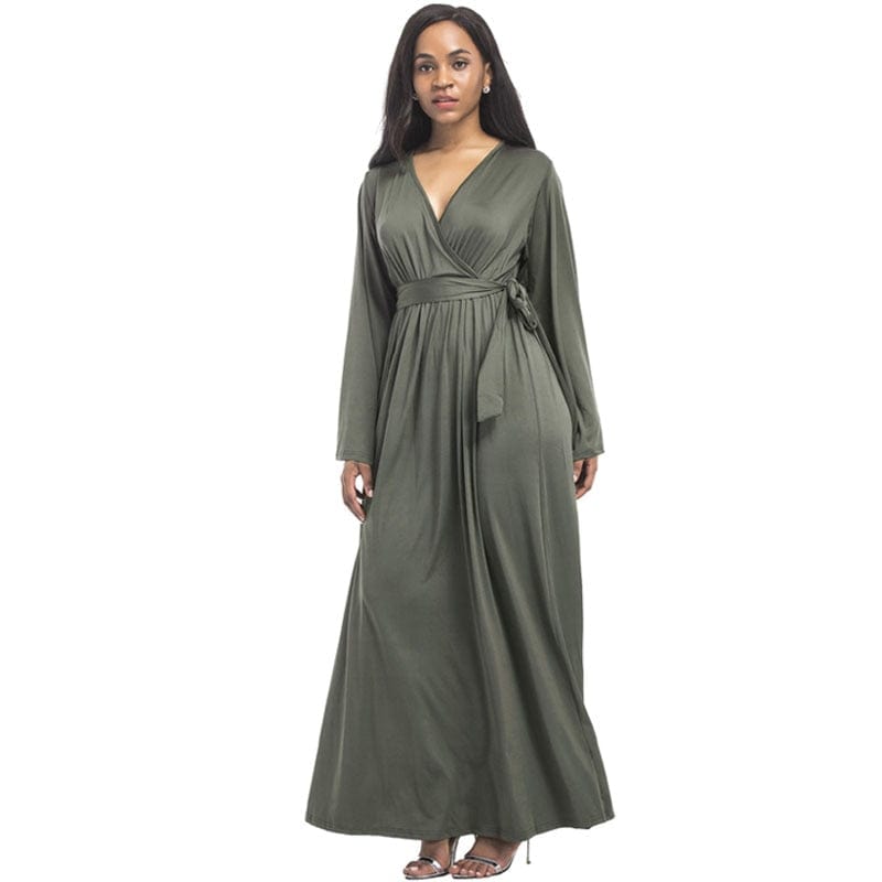 Cap Point Army Green / M Melania V-neck Belt Maternity Maxi Dress