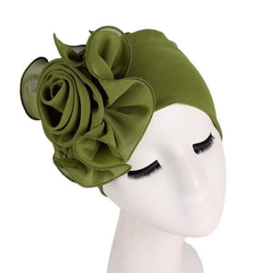 Cap Point Army green / One size fits all New Large Flower Stretch Head Scarf Hat