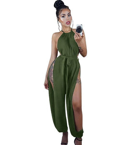 Cap Point Army green / S Andreas Hollow Out Sleeveless O-Neck Belt Lace Up Jumpsuit