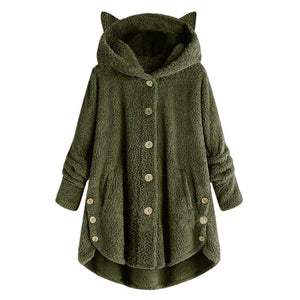 Cap Point Army Green / S Faux Fur Hooded Coat Plush Velvet Jacket