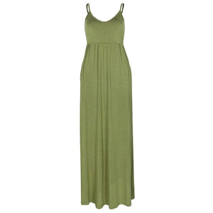 Cap Point Army Green / S Melania Loose Boho Spaghetti Strap Sleeveless Maxi Dress