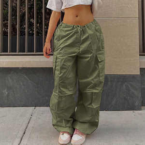 Cap Point Army Green / XS Beline Oversized Drawstring Low Waist Parachute Loose Fit Sweatpants