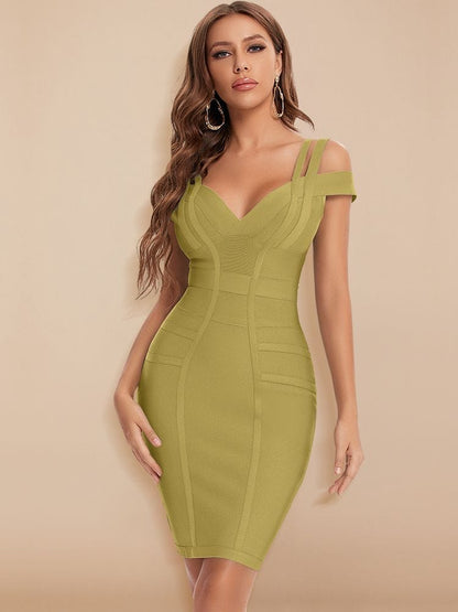 Cap Point Army Green / XS Carolyn Sexy Bandage V-Neck Double Elastic Strap Bodycon Party Club Dress
