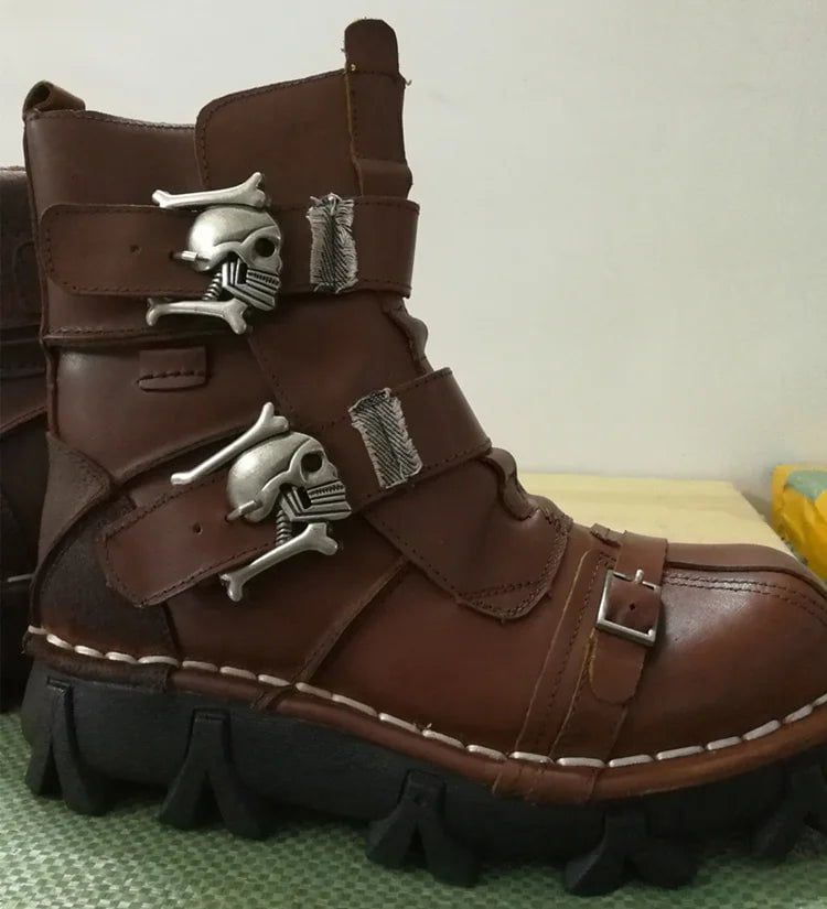 Cap Point Auburn / 7 / China Men's Cowboy Genuine Leather Motorcycle Boots