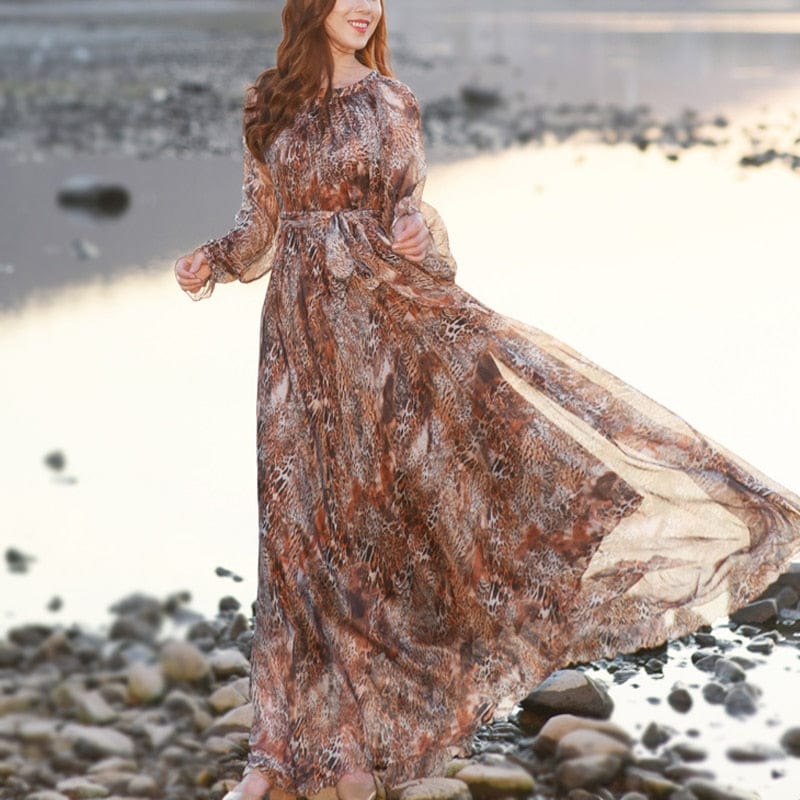 Cap Point Auburn / S Aria Floral Printed  Loose Chiffon Fashion Maxi Dress