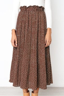 Cap Point Auburn / S Casual Chiffon Printed High Waist Pleated Maxi Skirt