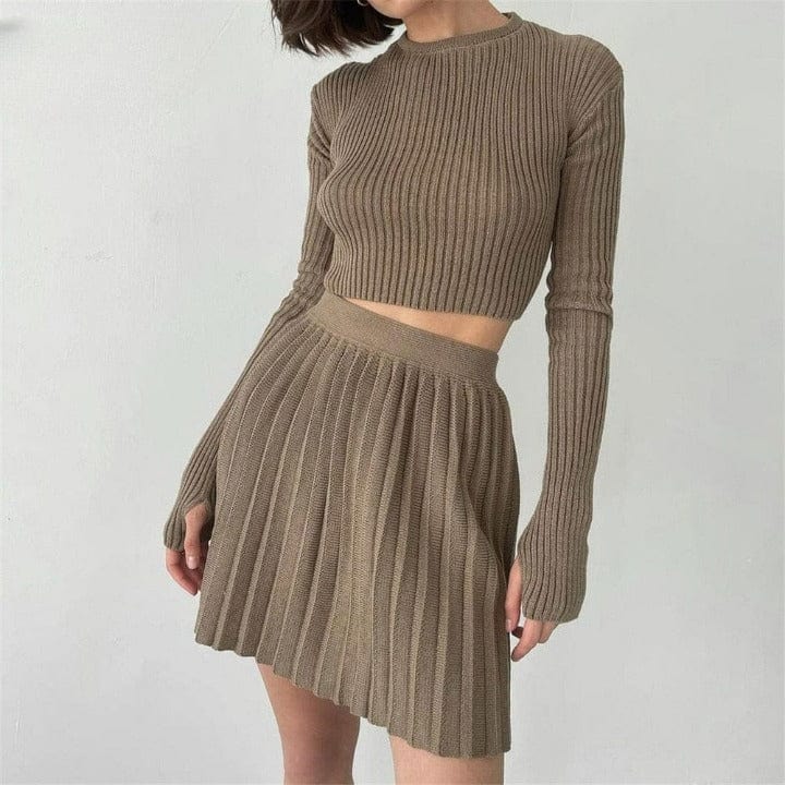 Cap Point Auburn / S Malia Two Piece Knitted Ribbed Sweater Outfits Set