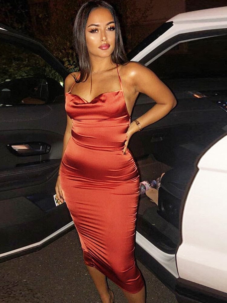 Cap Point Auburn / S Samira Elegant Sleeveless Satin Bandage Evening Dress