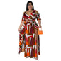 Cap Point Auburn / XL Mongengo Plus Size Two 2 Piece Short Sleeve V-neck Crop Tops + Long Fork Skirt