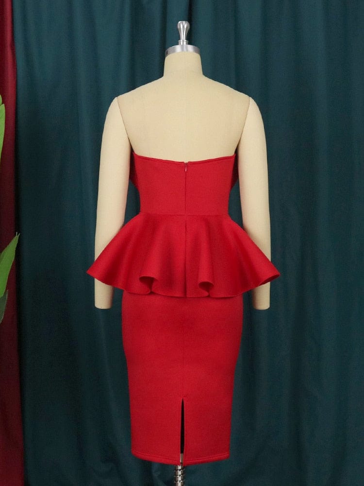 Cap Point Bare Shoulder Ruffle Peplum Party Prom Dress