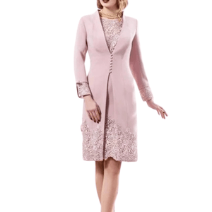 Cap Point beige / 8 Melinda  Two Piece Long Sleeve Short Lace Mother Of The Bride Dress