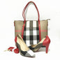 Cap Point Beige / 5 Monisa Striped Style Soft Pumps Shoes Match Big Handbag Sets