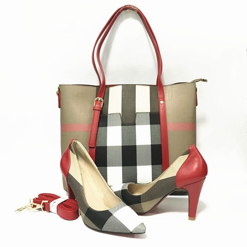 Cap Point Beige / 5 Monisa Striped Style Soft Pumps Shoes Match Big Handbag Sets