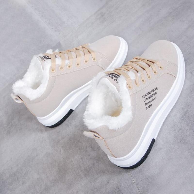 Cap Point Beige / 5 Women's Warm Fur Plush Fashion Winter Sneakers Boots