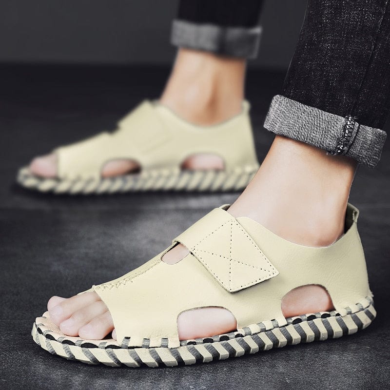 Cap Point Beige / 6.5 Mens Beach Lace-up Open Toe Shoes Highten Soft Sandals
