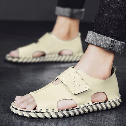 Cap Point Beige / 6.5 Mens Beach Lace-up Open Toe Shoes Highten Soft Sandals