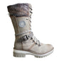 Cap Point Beige / 6.5 Women's Premium Lace Knit Mid-Calf Buckle Winter Boots