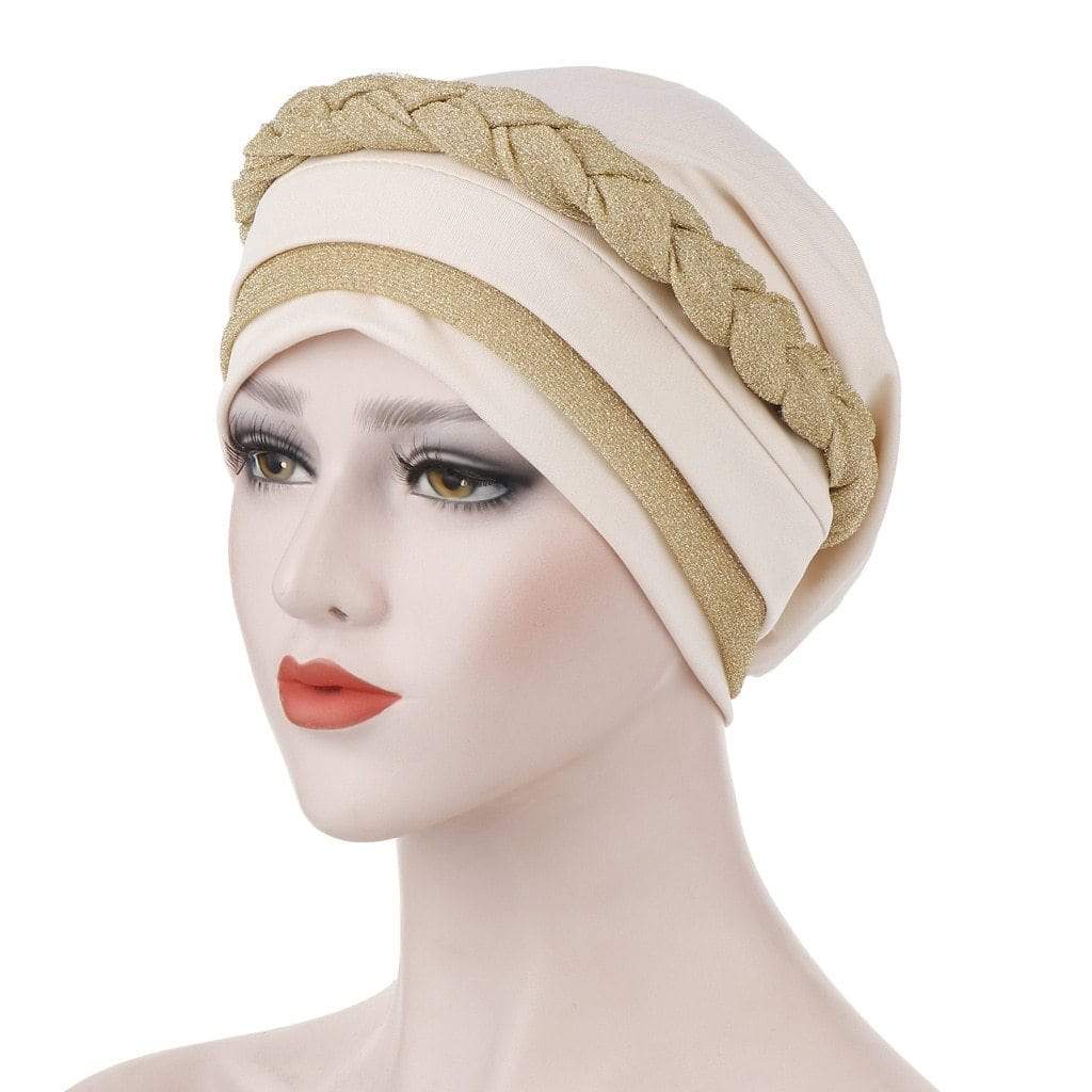 Cap Point Beige Barbara Silky Bright Wire Braided Turban