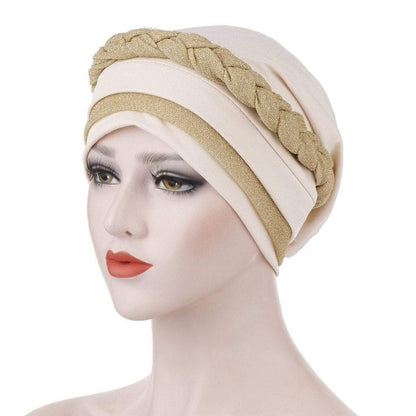 Cap Point Beige Barbara Silky Bright Wire Braided Turban