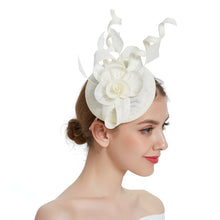 Load image into Gallery viewer, Cap Point beige Mirva Hat Cocktail Tea Party Kentucky Derby Feather Fascinators
