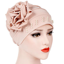 Load image into Gallery viewer, Cap Point Beige / One size fits all New Fashion Ruffle Beaded Solid Scarf Cap
