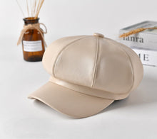 Load image into Gallery viewer, Cap Point Beige / One Size Leather Vintage England Style Newsboy Cap
