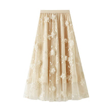 Load image into Gallery viewer, Cap Point beige / One Size Luxury style Elastic Waist Appliques Embroidery Floral Mesh Skirt
