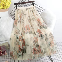 Load image into Gallery viewer, Cap Point Beige / One Size Perline Floral Tulle High Wasit Pleated A-Line Maxi Skirt

