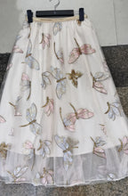 Load image into Gallery viewer, Cap Point Beige / One Size Perline Flowers Embroidery Tulle High Waist Midi Pleated Maxi Skirt
