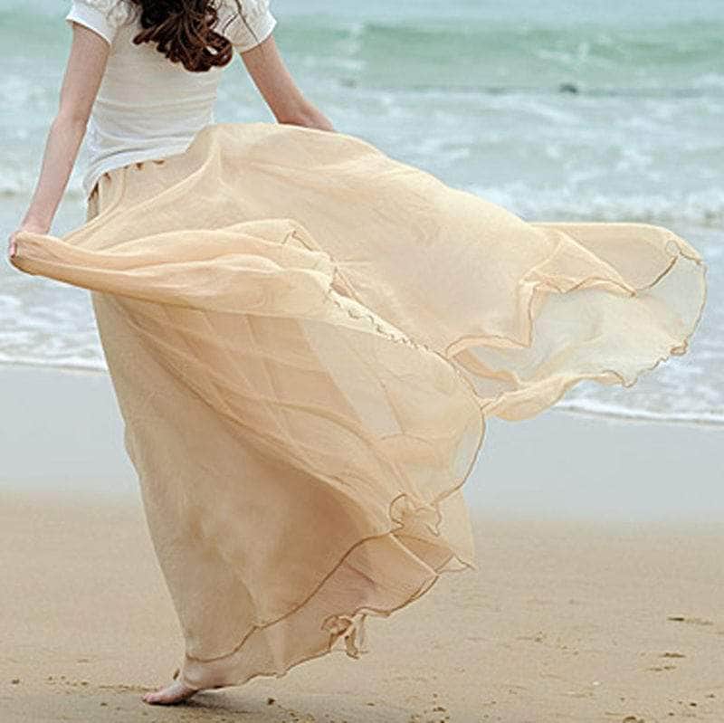 Cap Point Beige / One size Prisca Boho Double Layer Chiffon Maxi Skirt