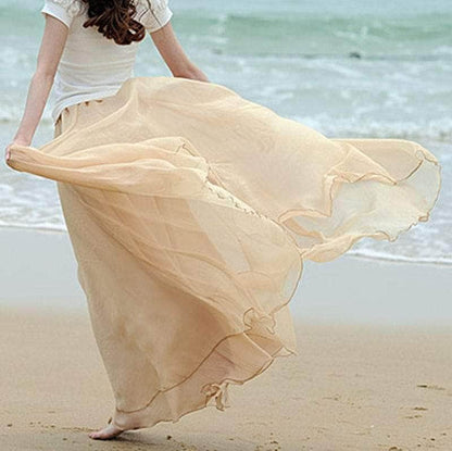 Cap Point Beige / One size Prisca Boho Double Layer Chiffon Maxi Skirt