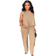 Load image into Gallery viewer, Cap Point Beige / S Dinanga Two Piece Sleeveless Top Straight Pants
