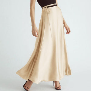 Cap Point Beige / S Elegant high waist high slit satin maxi skirt