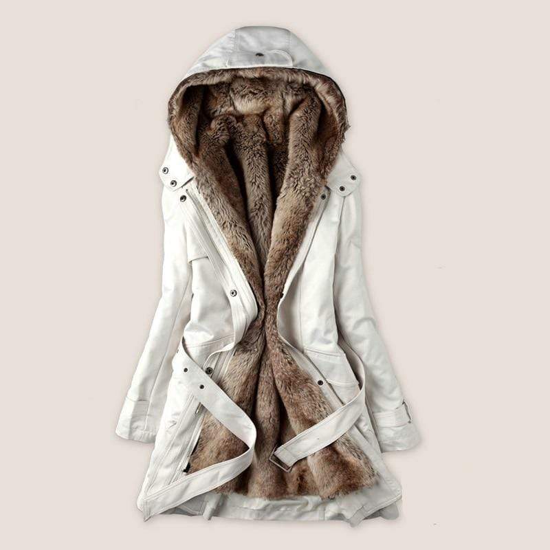 Cap Point Beige / S Hooded Artificial Faux Fur Winter Jacket for Women