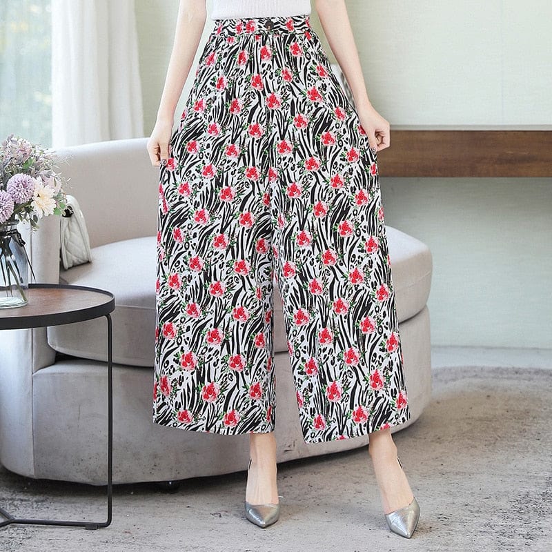 Cap Point Beige / XL Michaeli Plaid Loose High Waist Ankle-Length Wide Leg Pants