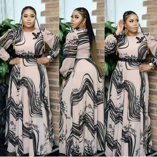 Cap Point Beige / XL Umama African Print Ankara Maxi Dress