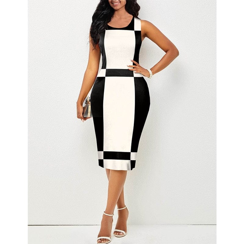 Cap Point Belinda Halter Party Tank Sleeveless Patchwork Bodycon Midi Dress