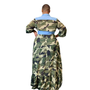 Cap Point Belinda Oversized Camouflage Print Full Sleeve High Waisted A Line Dress