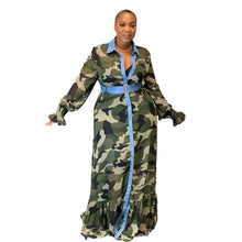 Charger l&#39;image dans la galerie, Cap Point Belinda Oversized Camouflage Print Full Sleeve High Waisted A Line Dress
