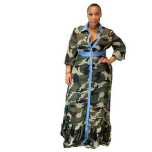 Load image into Gallery viewer, Cap Point Belinda Oversized Camouflage Print Full Sleeve High Waisted A Line Dress
