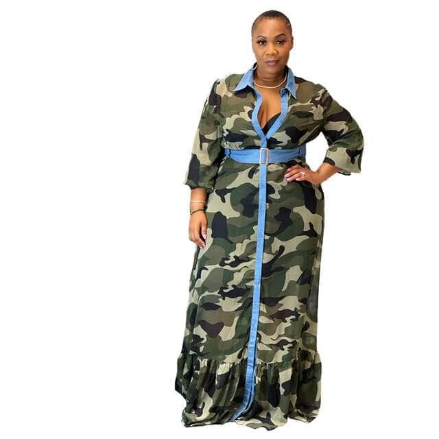 Cap Point Belinda Oversized Camouflage Print Full Sleeve High Waisted A Line Dress