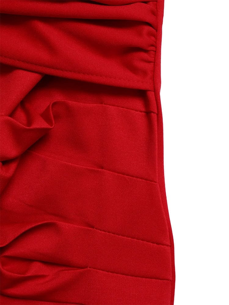 Cap Point Bianca Elegant Three Quater Sleeves Folds Asymmetrical Party Midi Dress