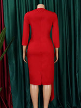 Charger l&#39;image dans la galerie, Cap Point Bianca Elegant Three Quater Sleeves Folds Asymmetrical Party Midi Dress
