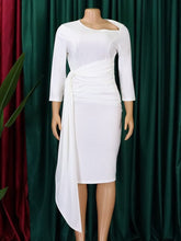 Charger l&#39;image dans la galerie, Cap Point Bianca Elegant Three Quater Sleeves Folds Asymmetrical Party Midi Dress
