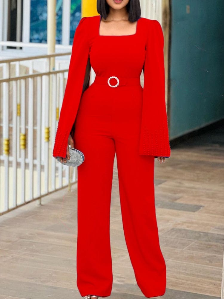 Cap Point Bibiche Cloak Sleeve Square Neck Sheath One-Piece Jumpsuit
