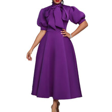 Load image into Gallery viewer, Cap Point Bijoux Short-sleeved high-waisted bow tie trapeze dress
