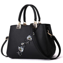 Load image into Gallery viewer, Cap Point Black 1 / One size Denise Leather Embroidered Messenger Tote Bag
