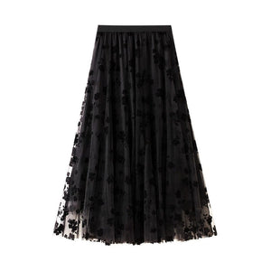 Cap Point black 1 / One Size Mireille Butterfly Embroidery Elastic High Waist A-Line Mesh Pleated Tulle Skirt